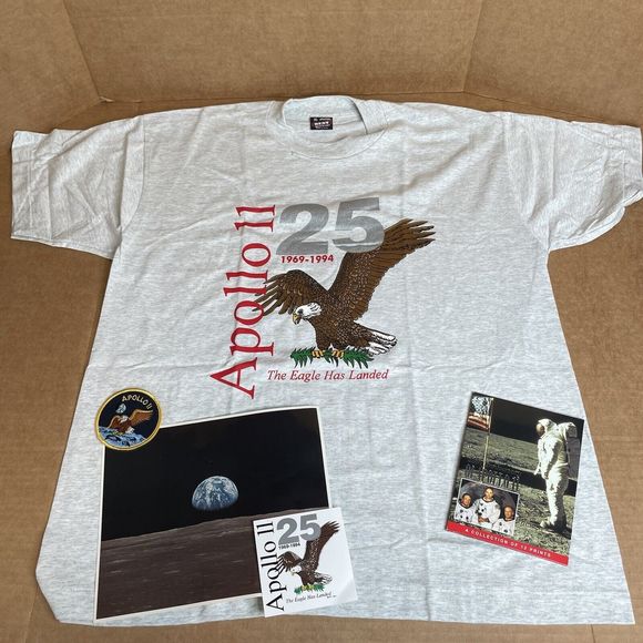 New Vintage Fruit of the Loom Apollo 11 25th Anniversary Package Tshirt XL Grey - Picture 9 of 11